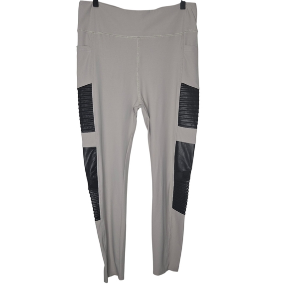 White Birch Womens Gray Black Faux Leather Contrast Moto Leggings Size 1XL - Picture 1 of 6